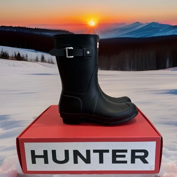 Hunter Original Short Rain Boot Women Waterproof Matte Comfort Sz 10 Black - Picture 1 of 7